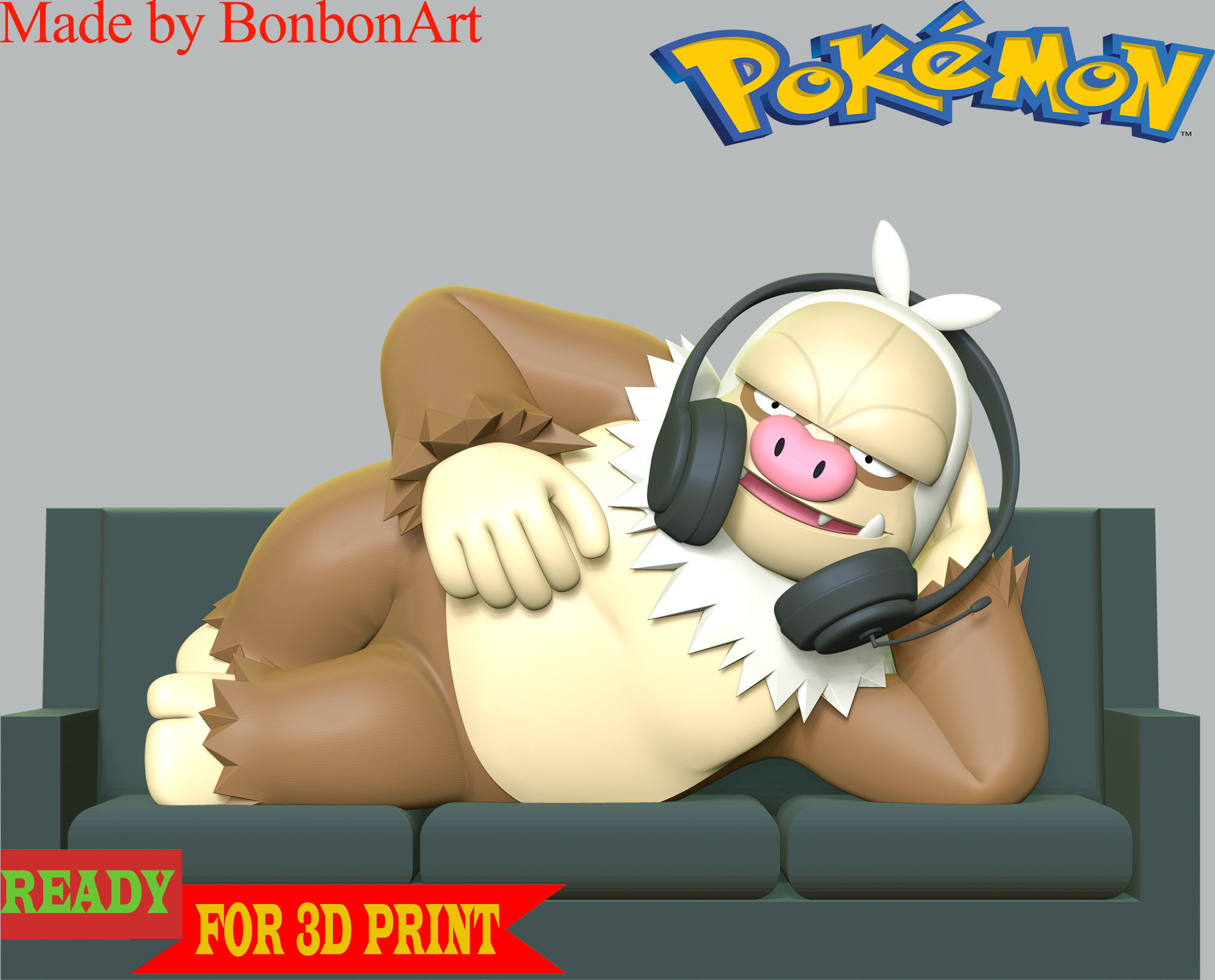 Slaking Pokemon - Headphone Holder 3D print model_4