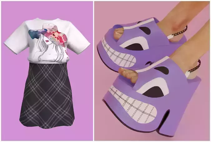 Woman outfit set with wedges shoe 3 pieces 3D Model Collection