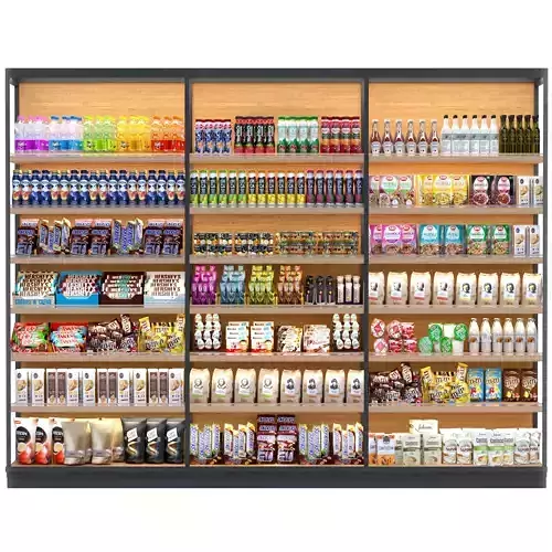 Large showcase in a supermarket with products and sweets 3D model