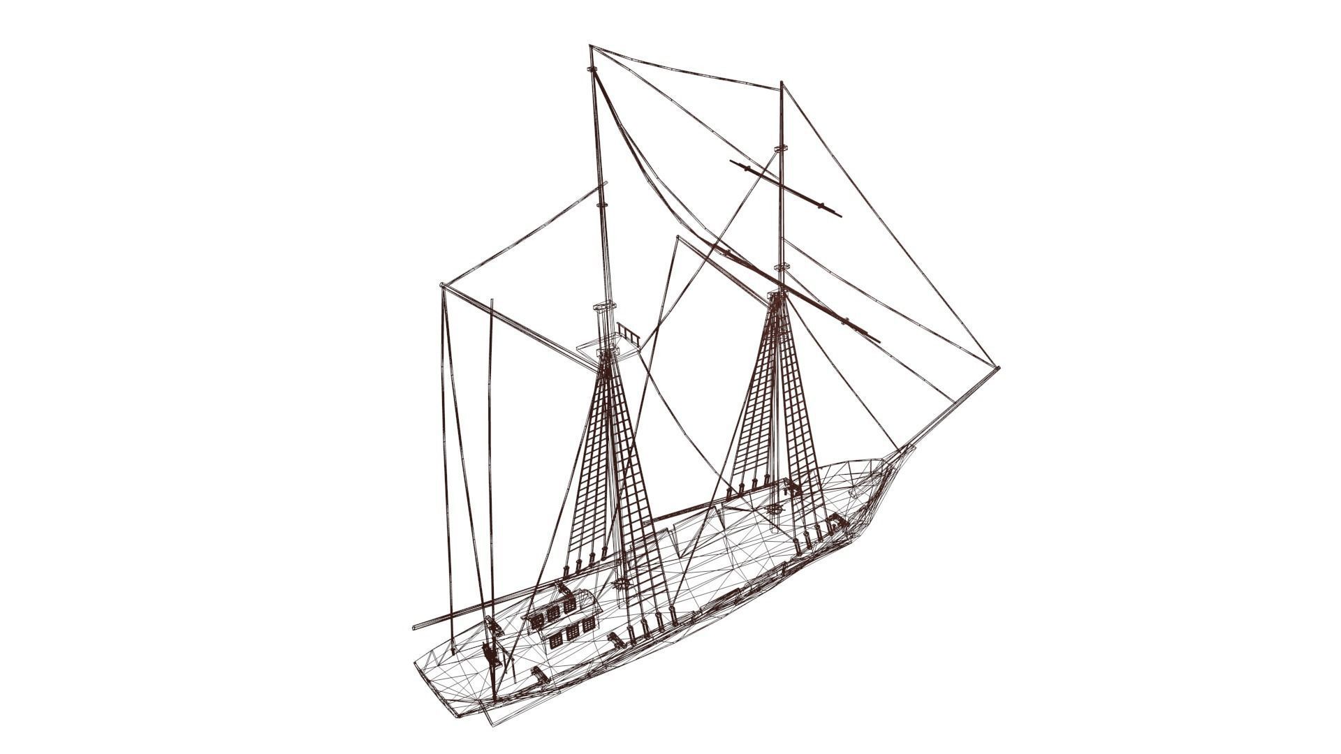 Schooner Boat Low-poly 3D model_12