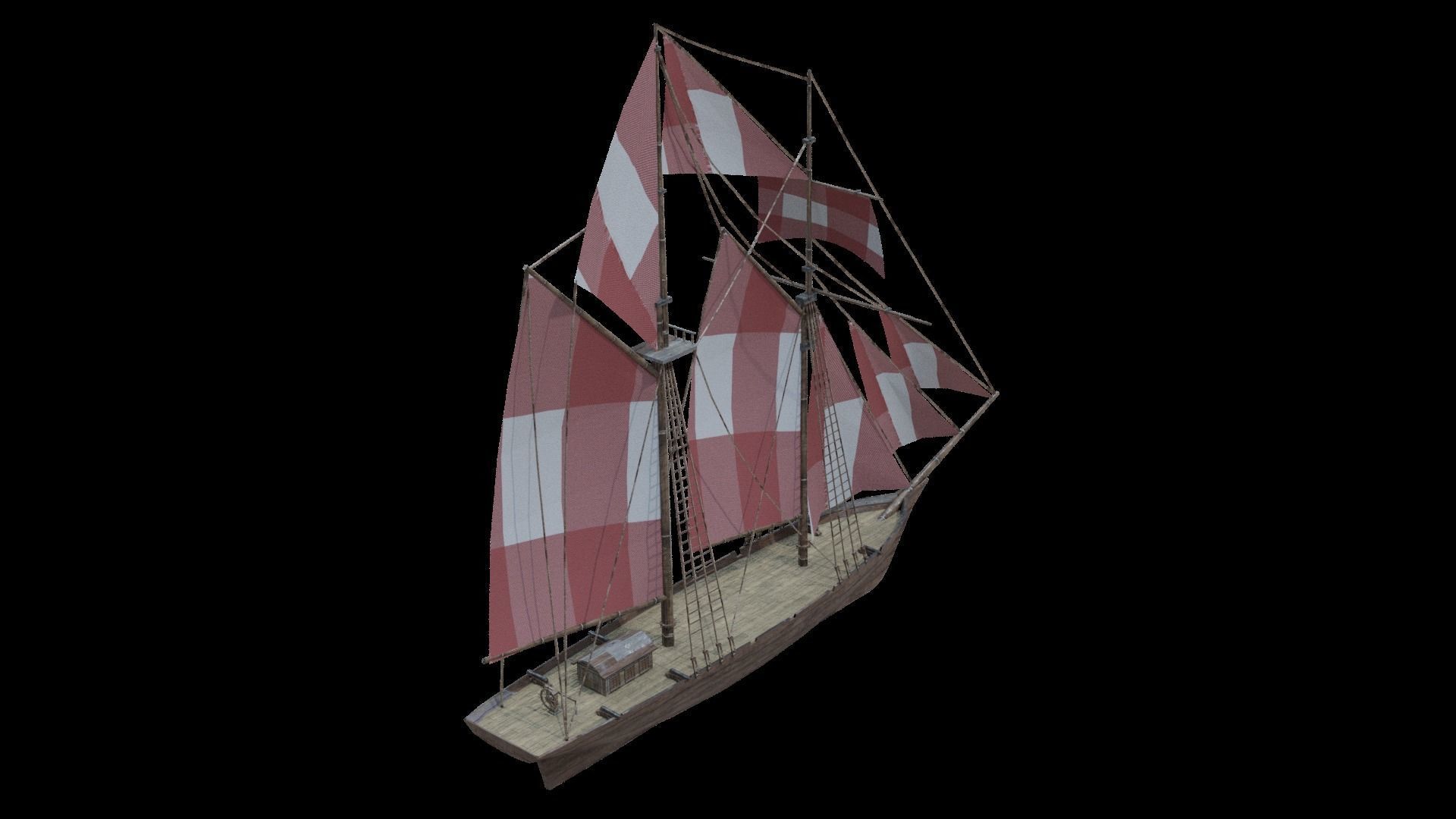 Schooner Boat Low-poly 3D model_19