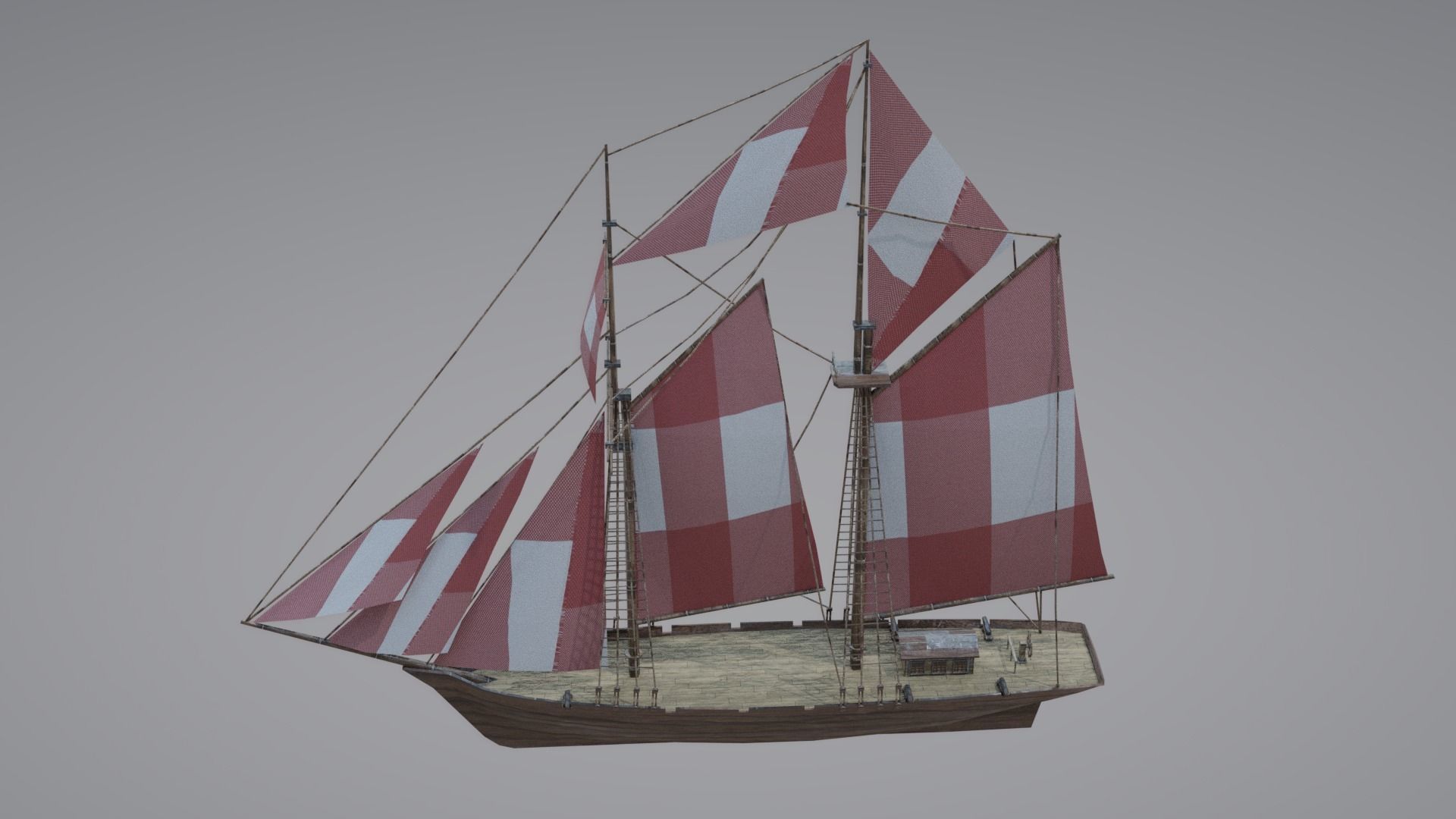 Schooner Boat Low-poly 3D model_7