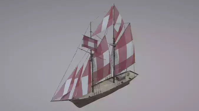 Schooner Boat Low-poly 3D model