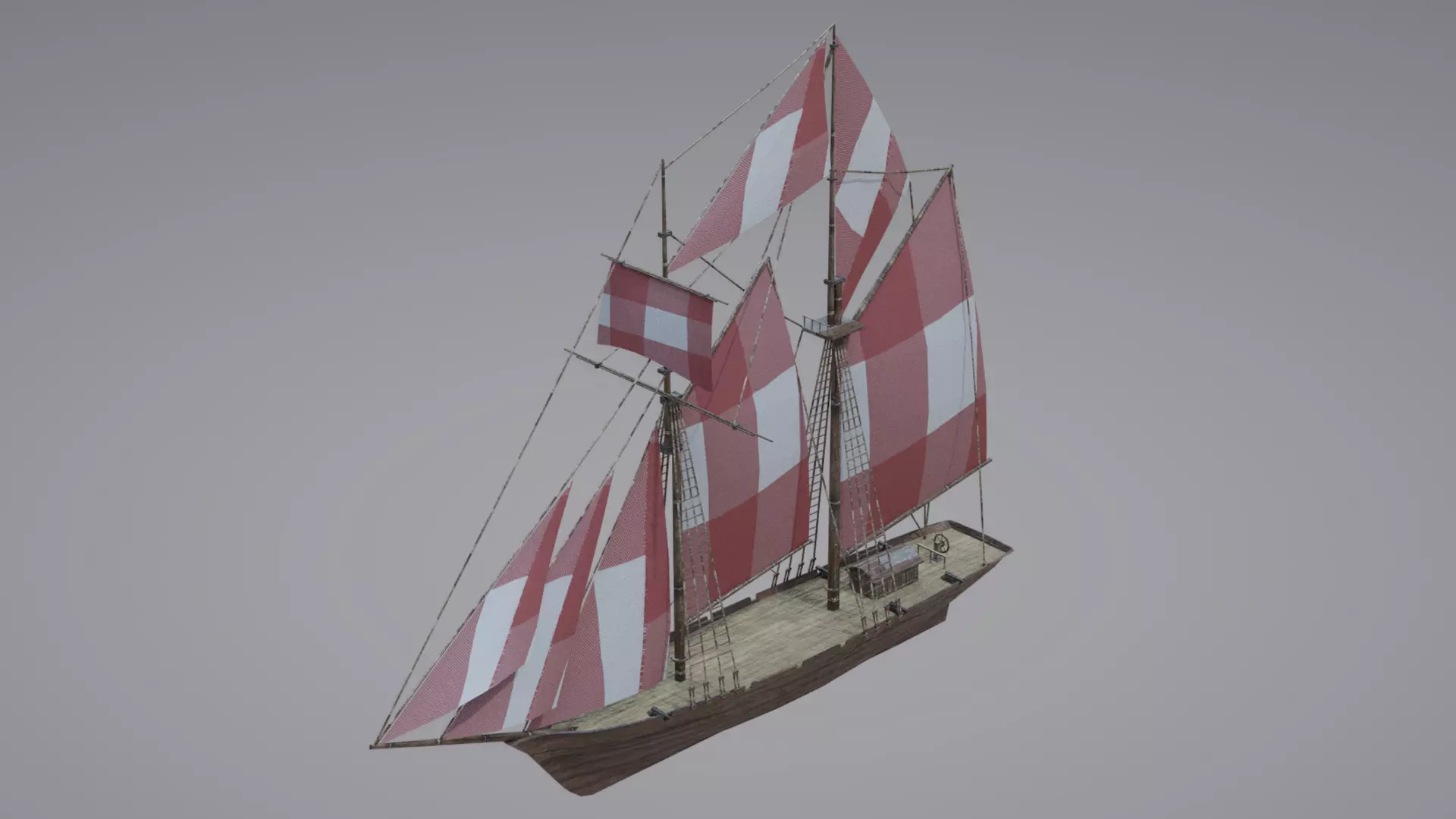 Schooner Boat Low-poly 3D model_0