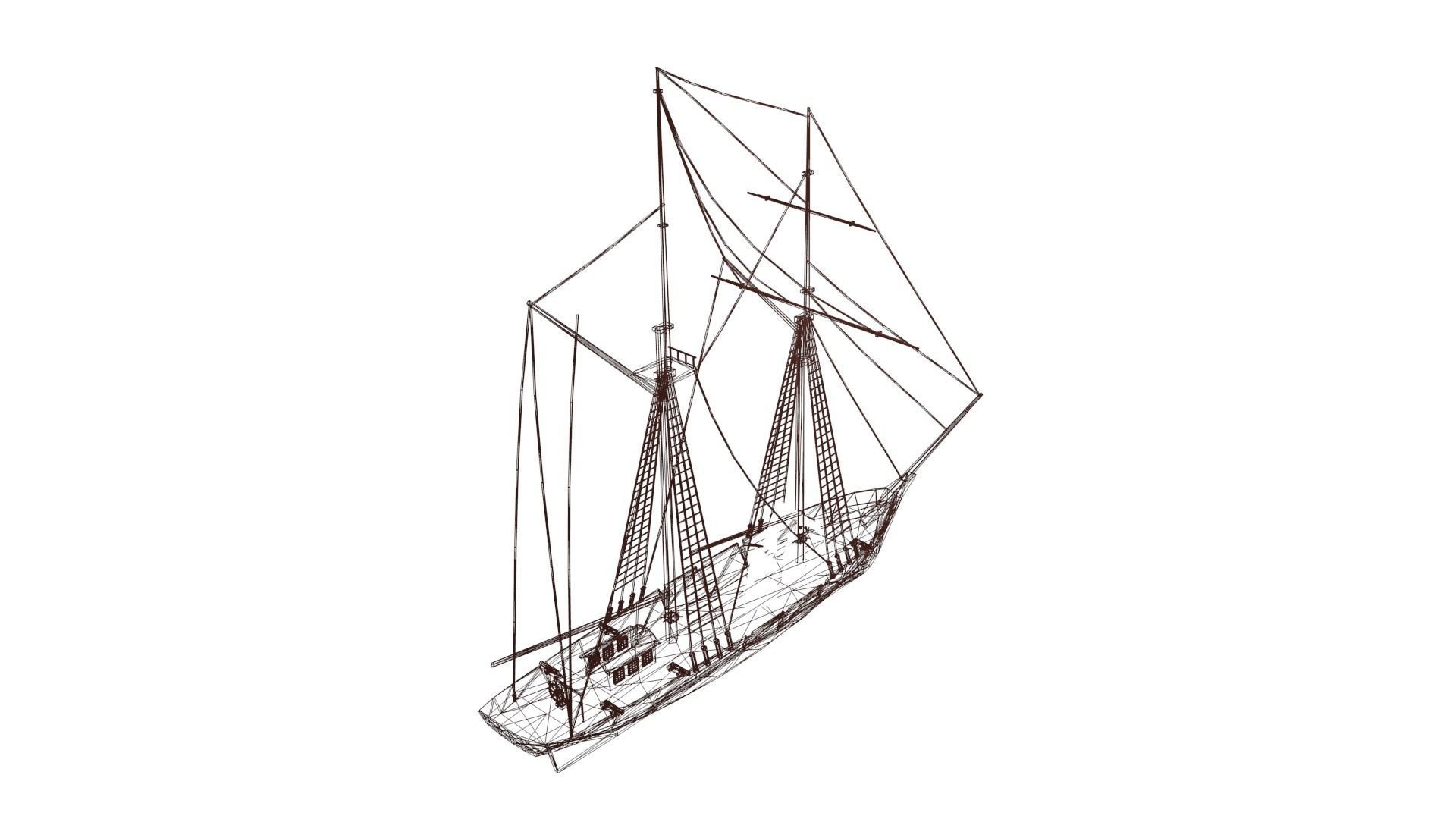 Schooner Boat Low-poly 3D model_15