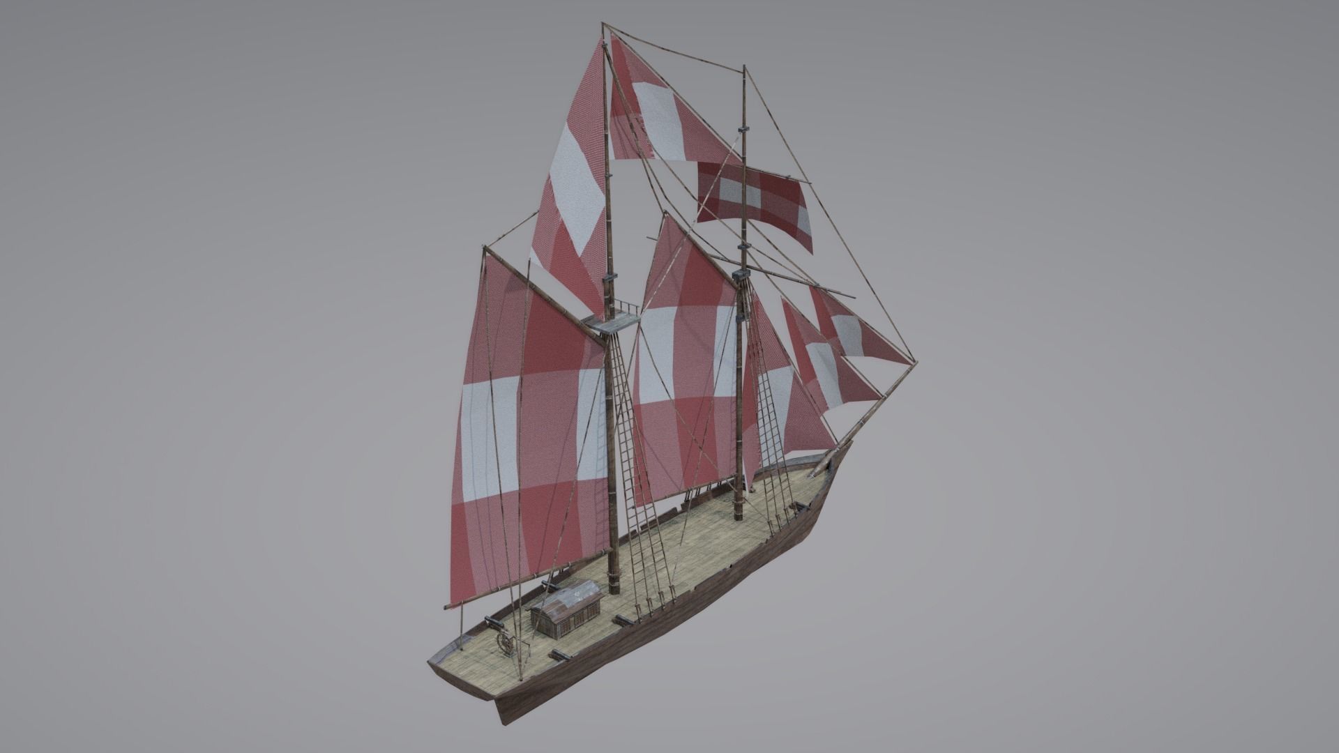Schooner Boat Low-poly 3D model_18