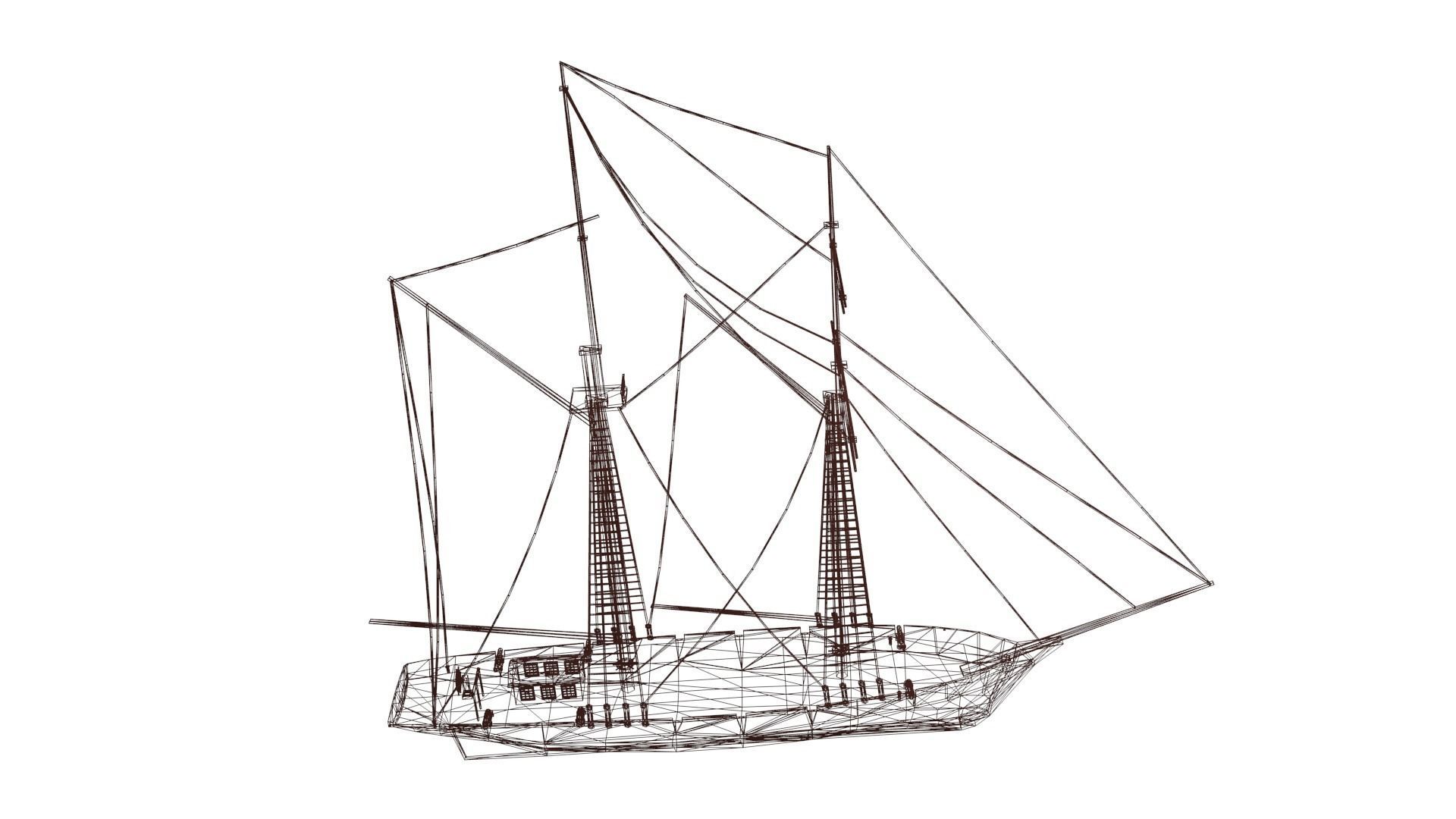 Schooner Boat Low-poly 3D model_9