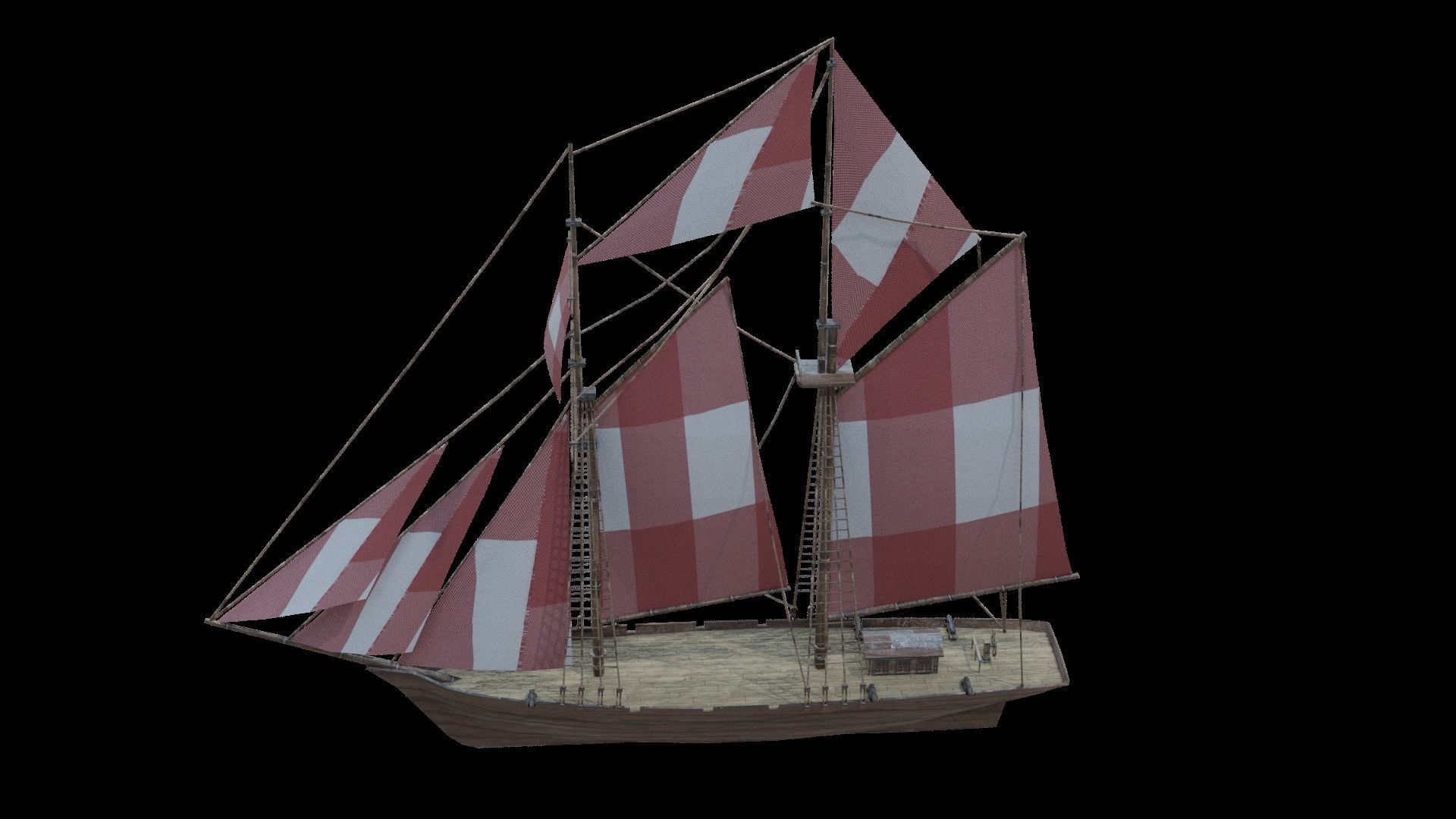 Schooner Boat Low-poly 3D model_6