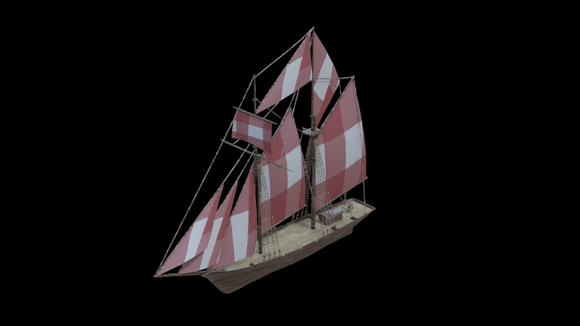 Schooner Boat Low-poly 3D model_3