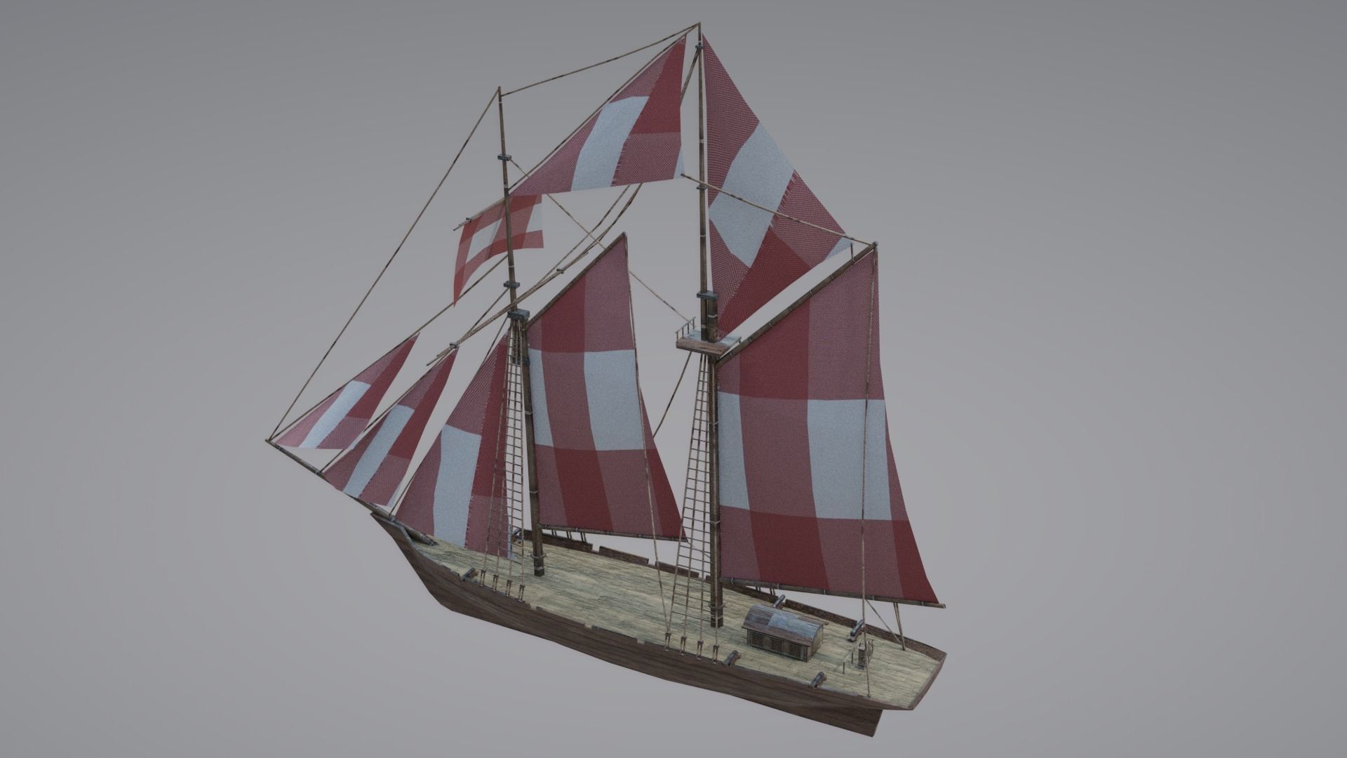 Schooner Boat Low-poly 3D model_13