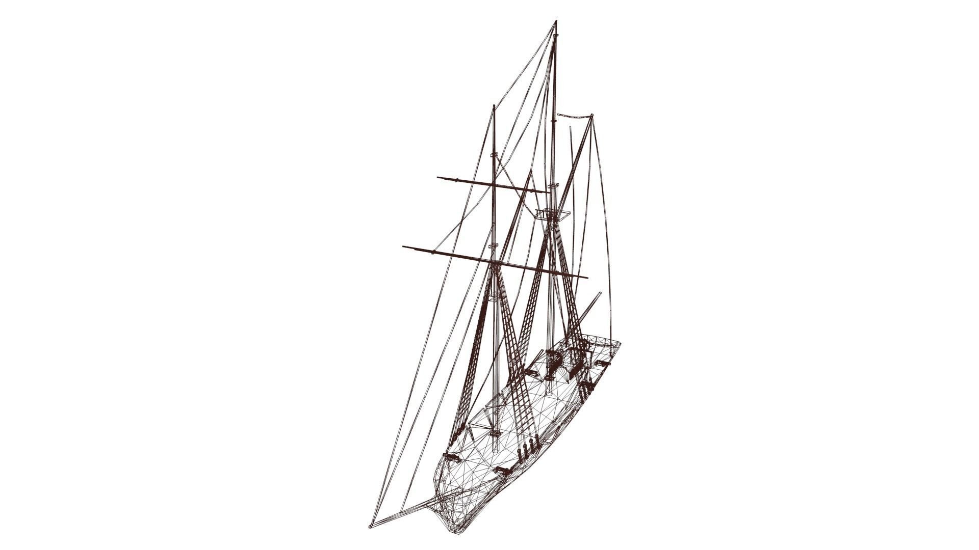 Schooner Boat Low-poly 3D model_20