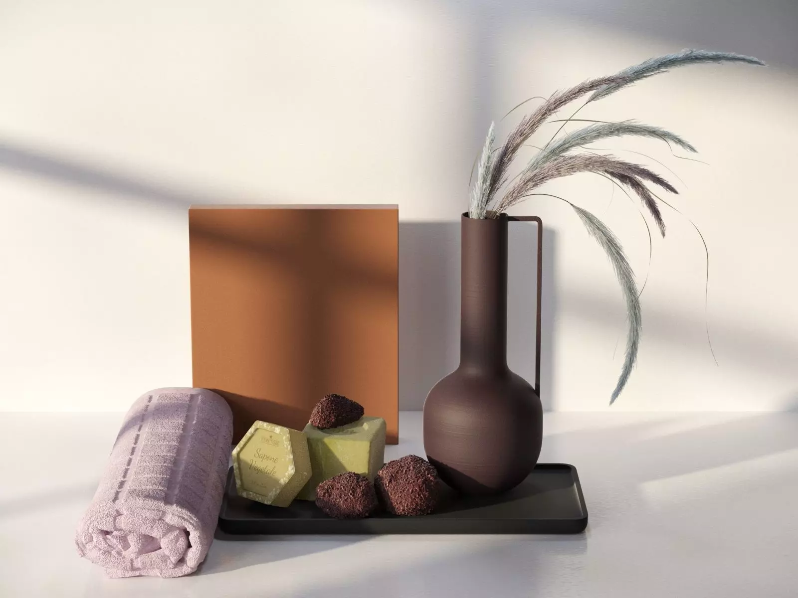 Tray with Bathroom Accessories and Vase 3D model_0