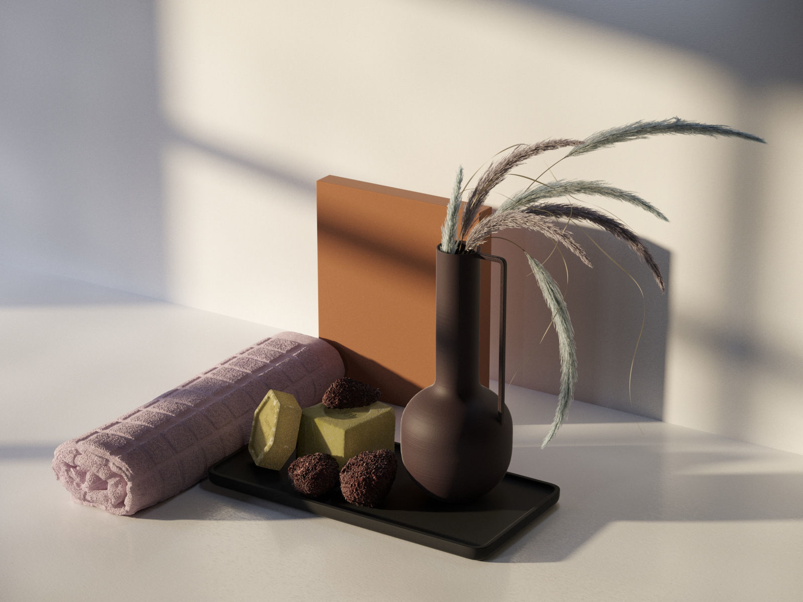 Tray with Bathroom Accessories and Vase 3D model_1