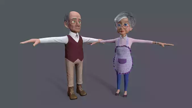 Cartoon Family Grandpa and GrandMa No Rig