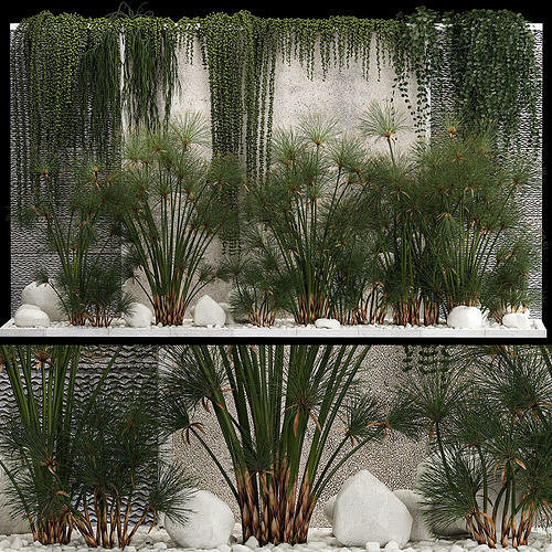 Garden And Tropical Flowerbed With Hanging Plants 3D model