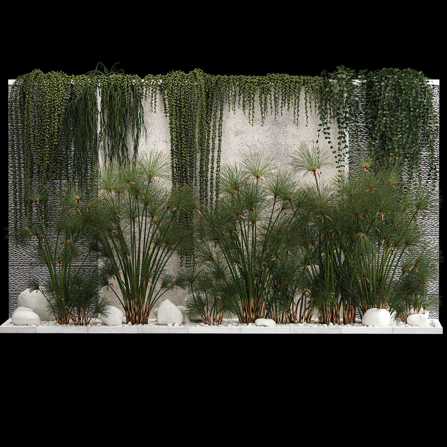 Garden And Tropical Flowerbed With Hanging Plants 3D model_1