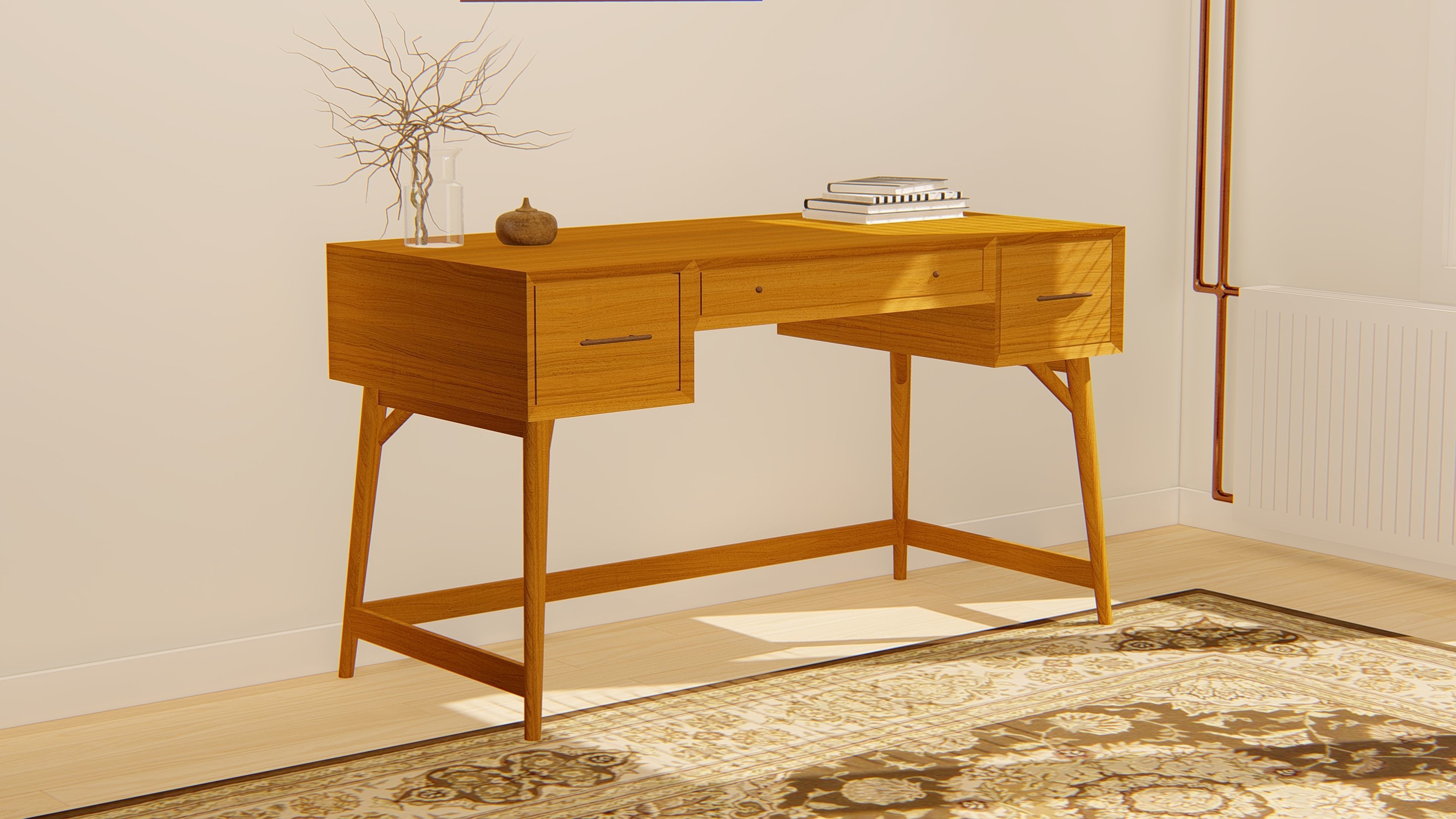 West Elm Mid Century Desk 3D model_1