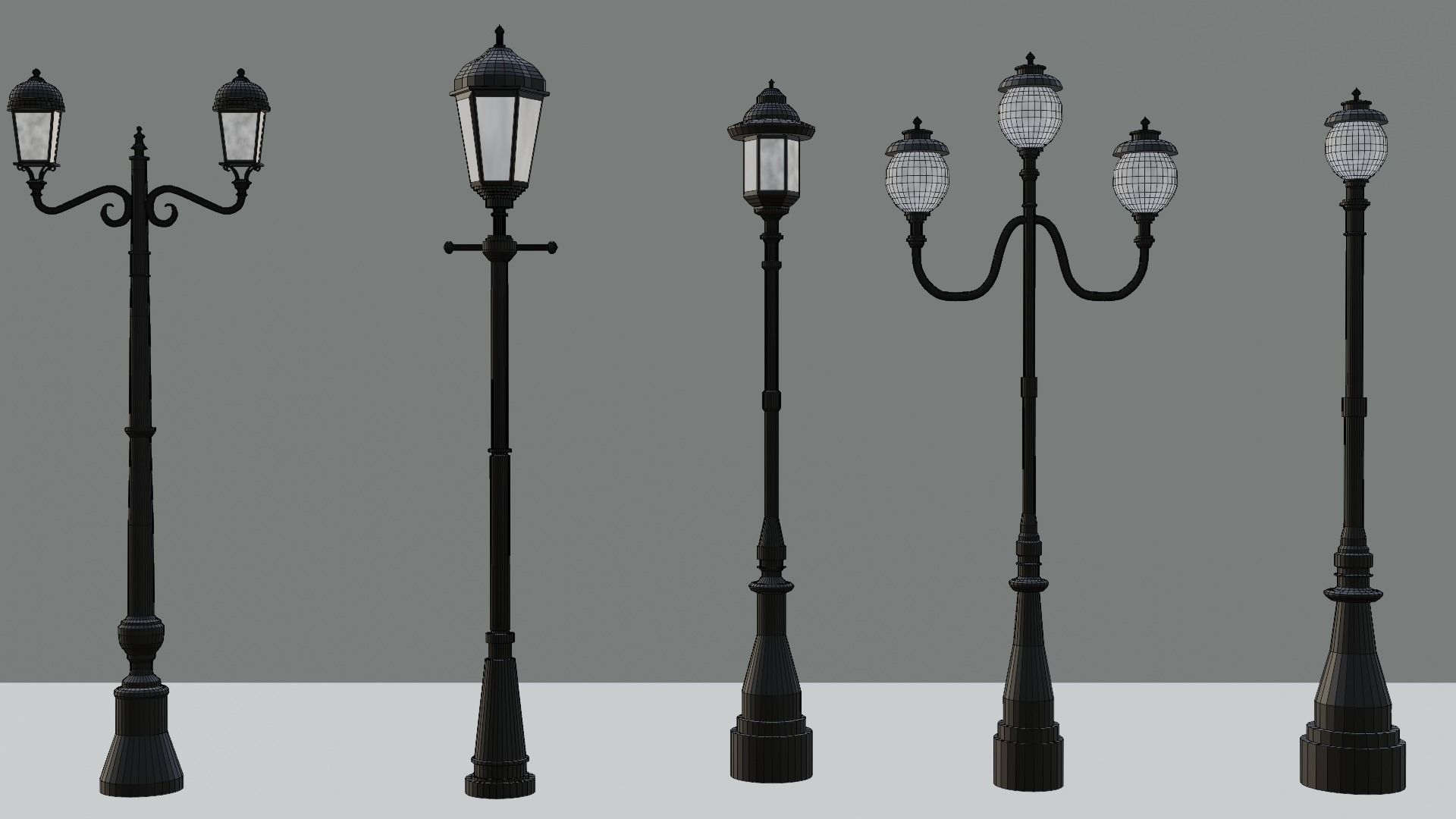  All Lantern in the park with light PBR Game-ready Low-poly 3D model_7