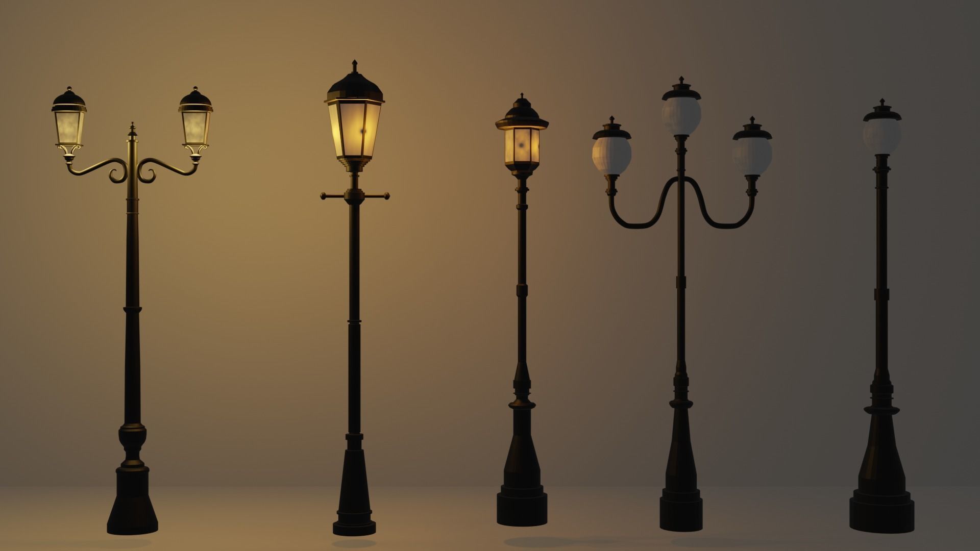  All Lantern in the park with light PBR Game-ready Low-poly 3D model_1