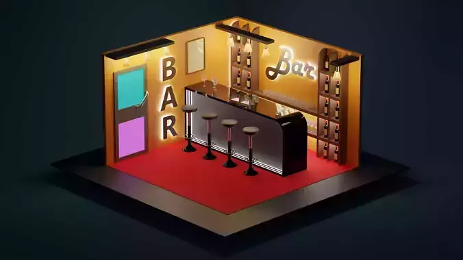 Isometric Bar room Low-poly 3D model