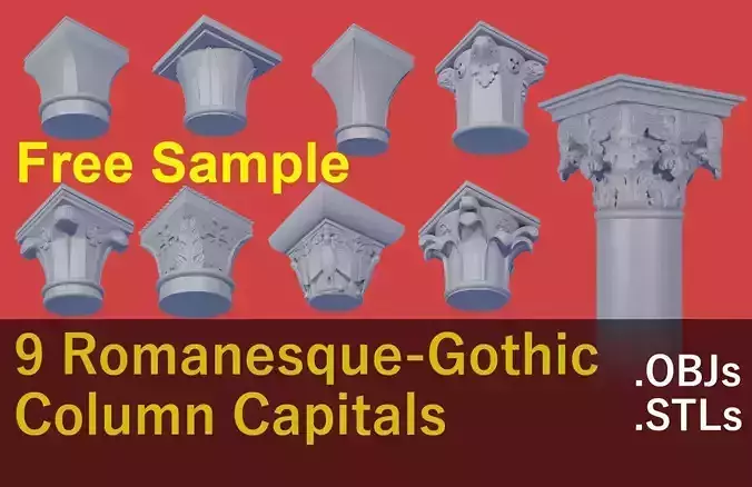 9 Romanic and Gothic capitals 3D model FREE SAMPLE Free 3D model