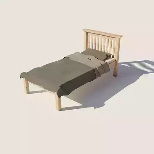 Single Bed Model Oak Low-poly 3D model