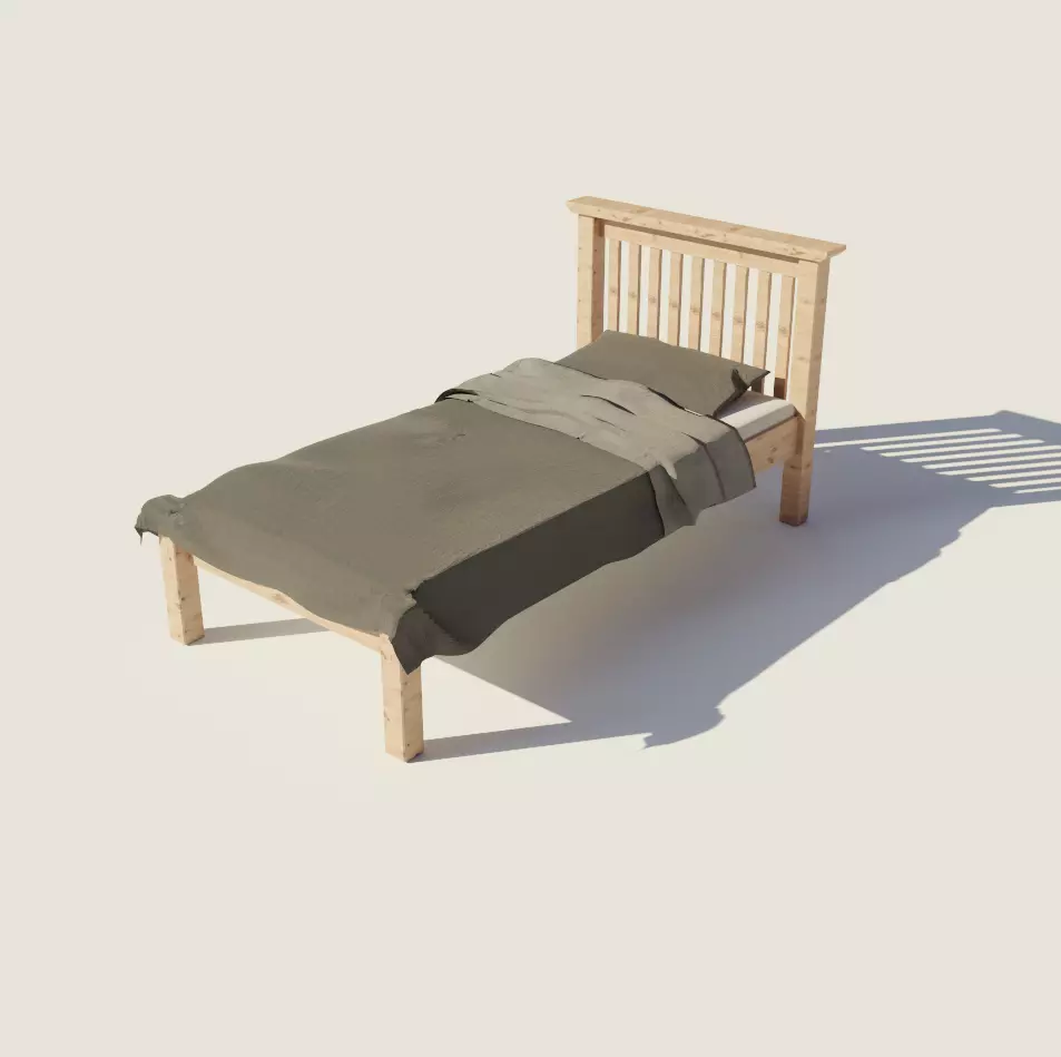 Single Bed Model Oak Low-poly 3D model_0