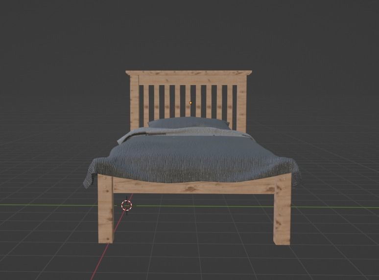 Single Bed Model Oak Low-poly 3D model_5