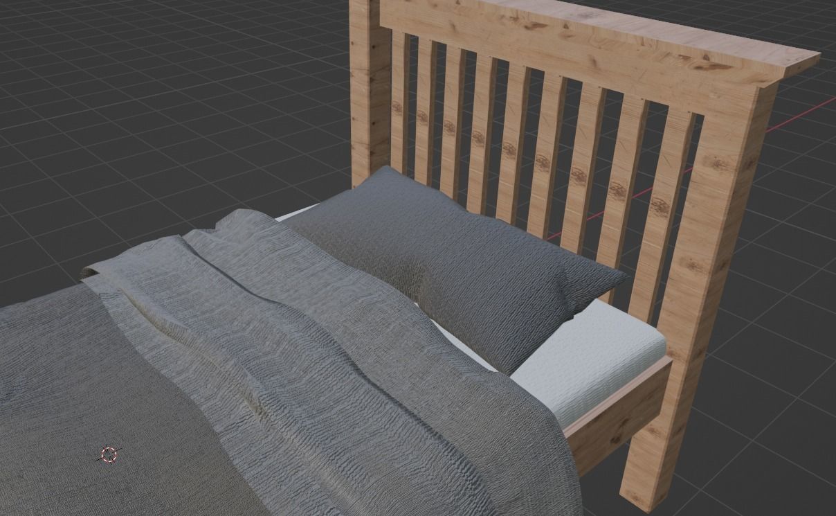 Single Bed Model Oak Low-poly 3D model_4