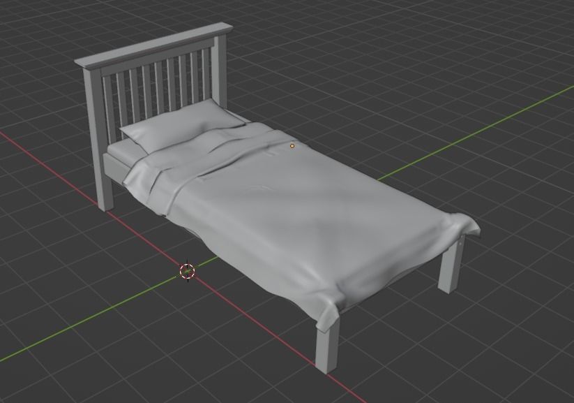 Single Bed Model Oak Low-poly 3D model_2