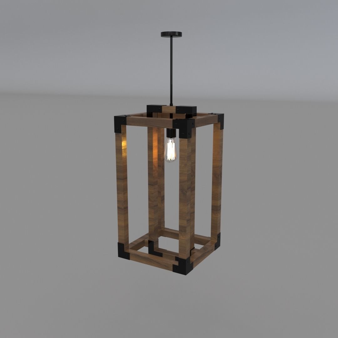 Wooden Chandelier 3D model_2