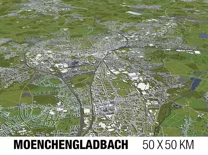 Moenchengladbach Germany 50x50km 3D City Map