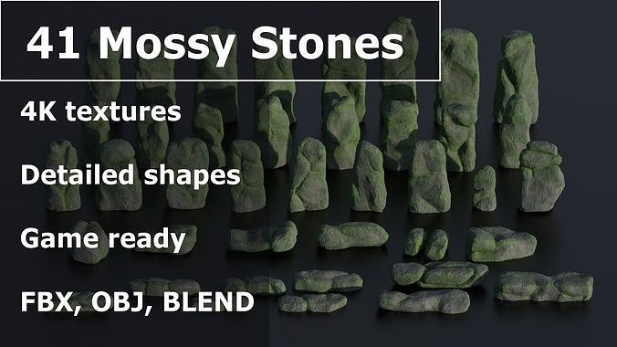 Stonehenge Mossy Stones 41 game ready models Low-poly 3D model