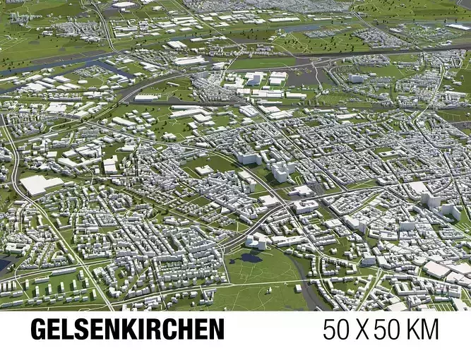 Gelsenkirchen Germany 50x50km 3D City Map