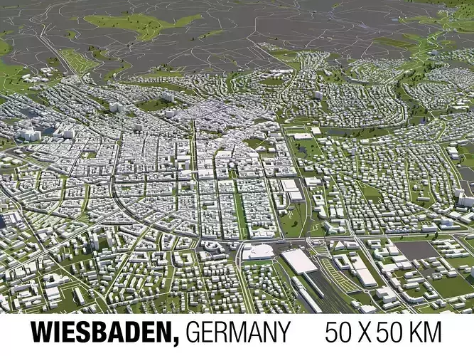Wiesbaden Germany 50x50km 3D City Map