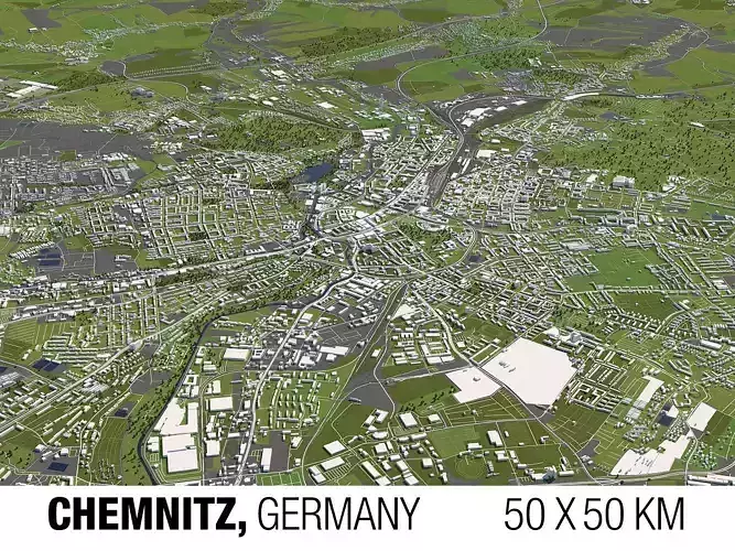 Chemnitz Germany 50x50km 3D City Map