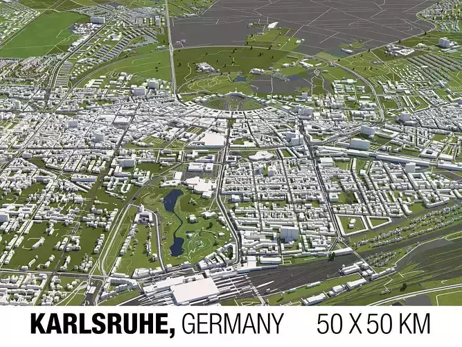 Karlsruhe Germany 50x50km 3D City Map