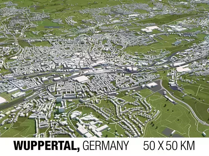 Wuppertal Germany 50x50km 3D City Map