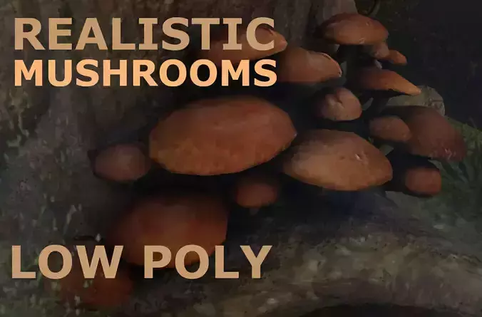 Mushrooms Low Poly tree stump with