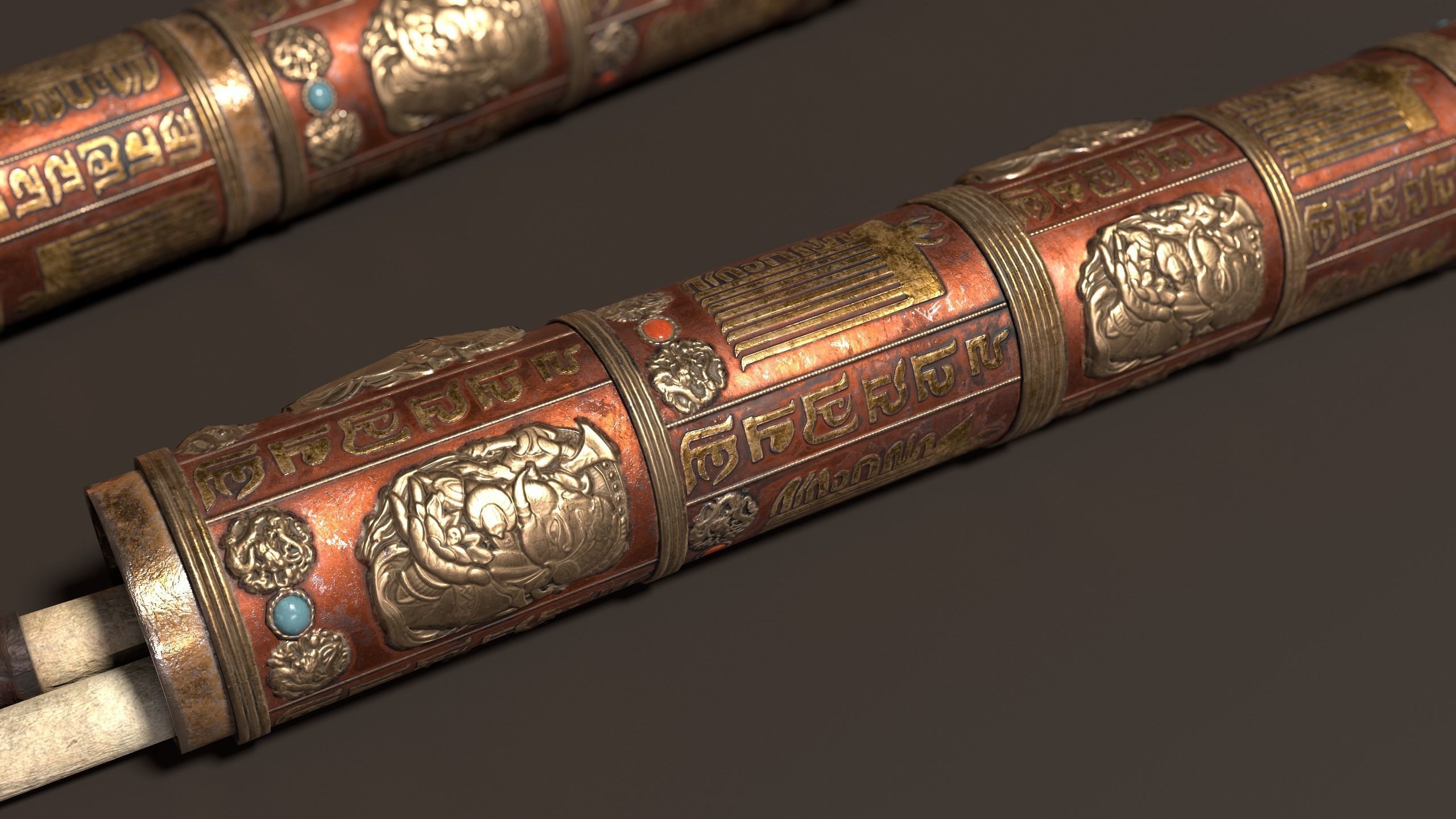 3D Antique Chinese Scroll Holder Low-poly 3D model_2