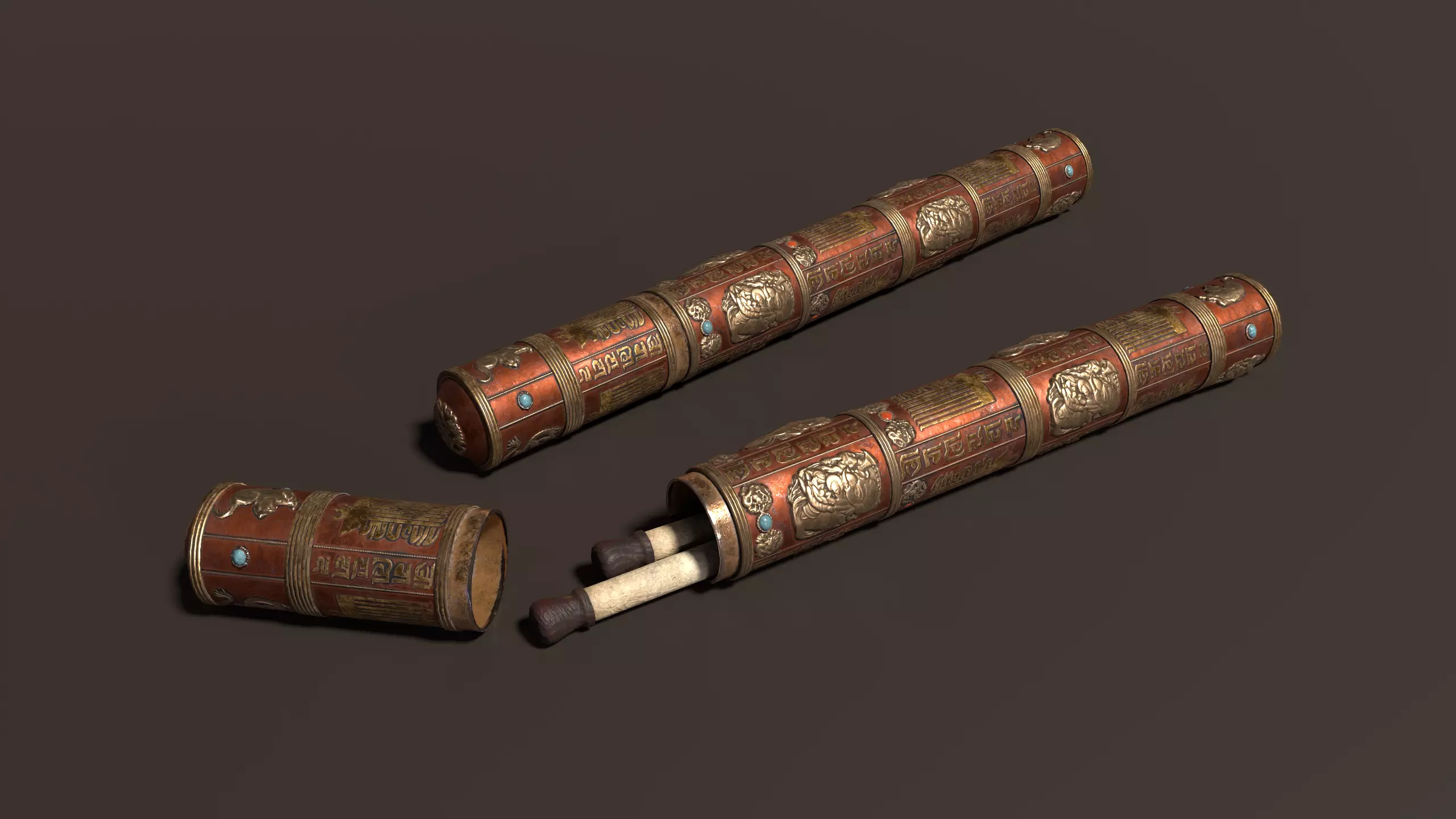 3D Antique Chinese Scroll Holder Low-poly 3D model_0