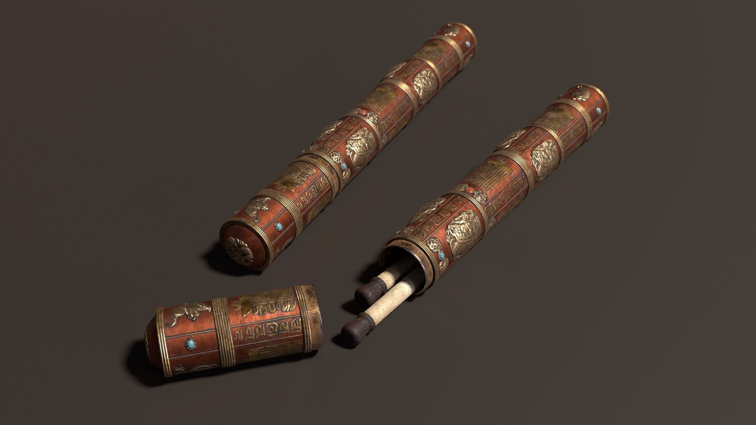 3D Antique Chinese Scroll Holder Low-poly 3D model_3