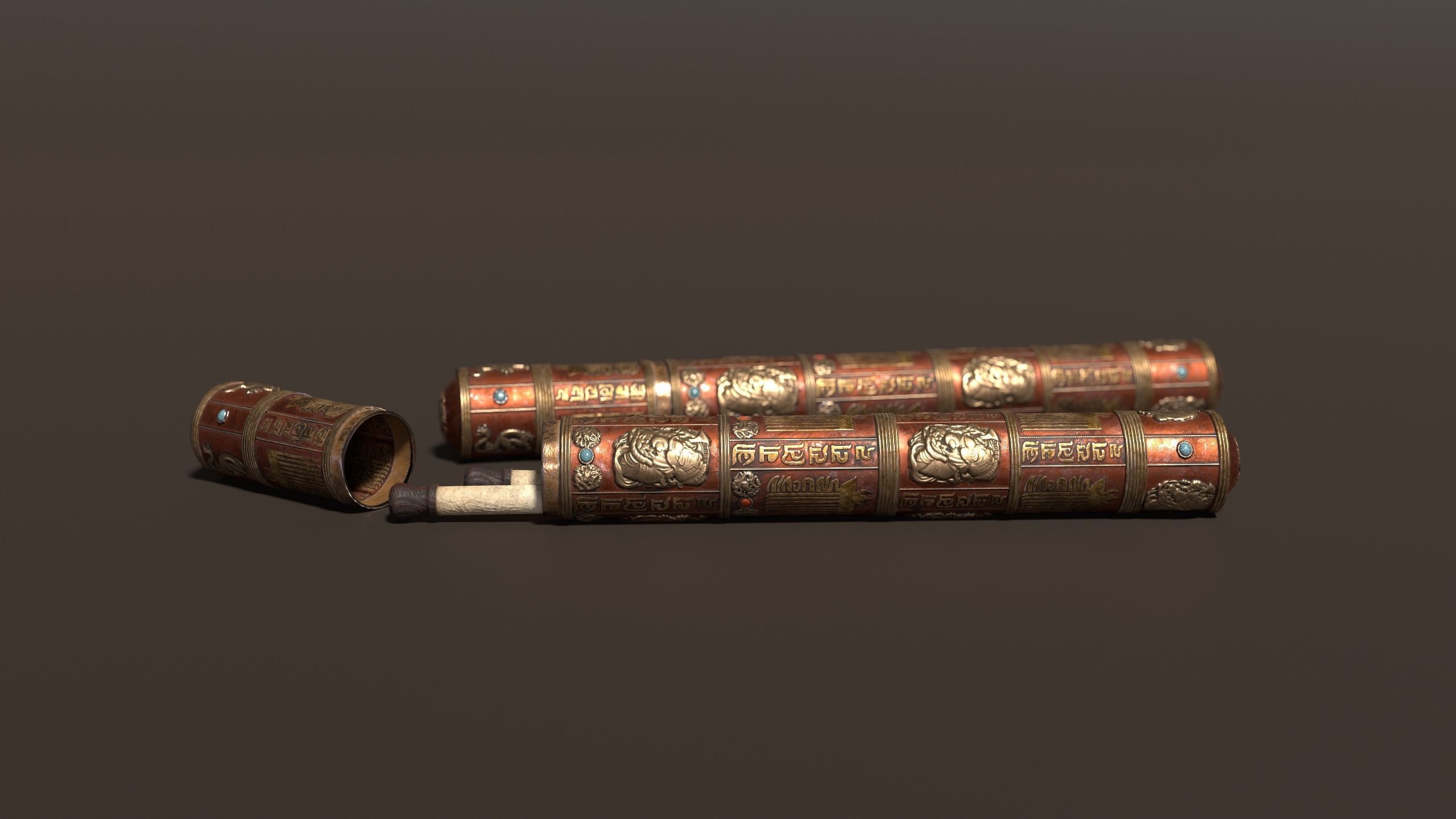 3D Antique Chinese Scroll Holder Low-poly 3D model_5