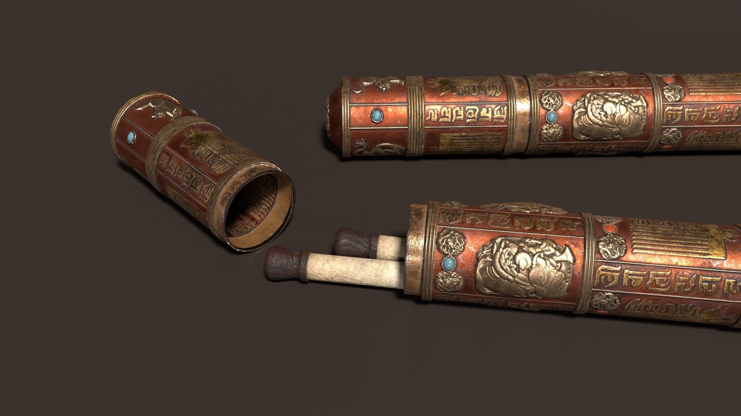 3D Antique Chinese Scroll Holder Low-poly 3D model_4