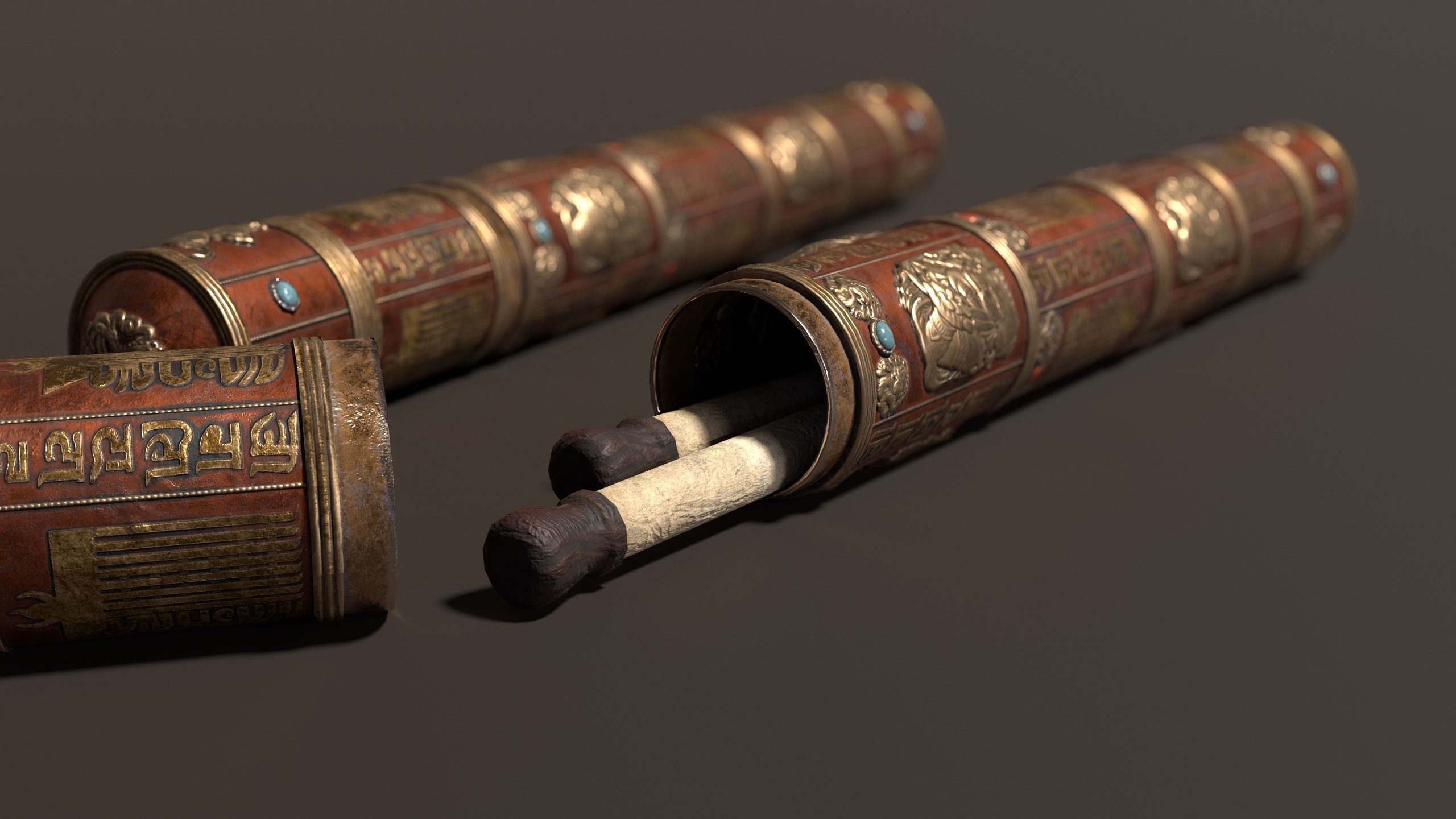 3D Antique Chinese Scroll Holder Low-poly 3D model_1