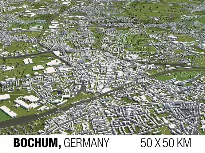 Bochum Germany 50x50km 3D City Map