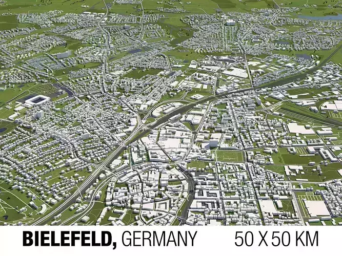 Bielefeld Germany 50x50km 3D City Map