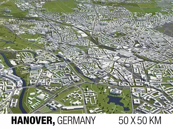 Hanover Germany 50x50km 3D City Map 3D model