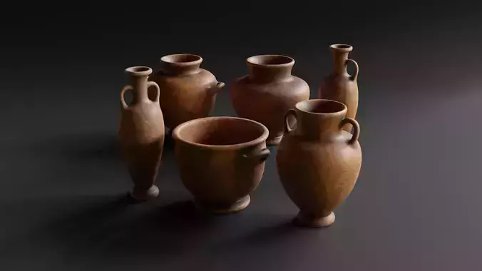 Old Clay Pots and Vases Low-poly 3D model
