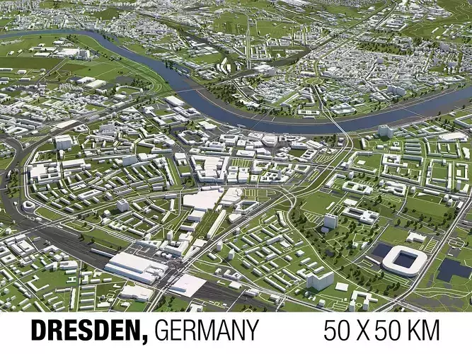 Dresden Germany 50x50km 3D City Map